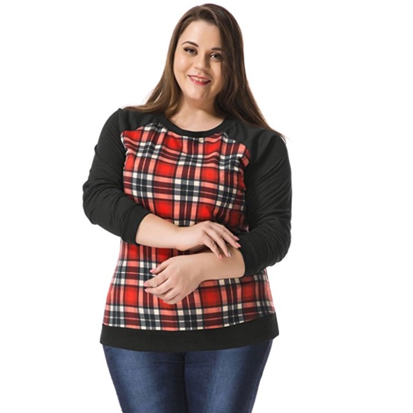 Boutique Sweaters - Plus Size Plaid Checkers Colorblock Sweater